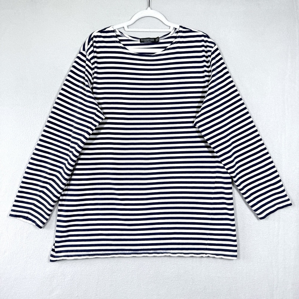 J Peterman Shirt Mens XXL Striped Long Sleeve Cotton Tee Nautical Coastal USA